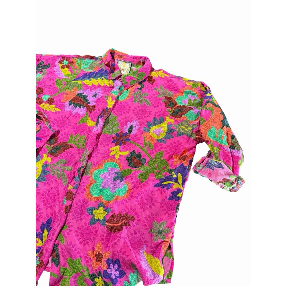 Johnny Was Martijn Shirt Verney Pink Vibrant Silk Button Upsize Medium - Picture 4 of 16